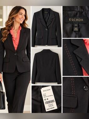Escada Black Blazer with Coral Pink Shirt